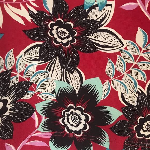 Talbots Red & Black Floral Print Pencil Skirt Women Size 14W Knee Length Cotton - Picture 5 of 11